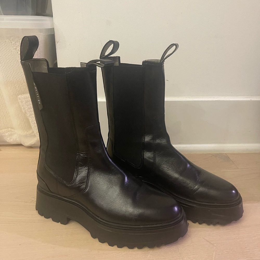 All Saints Black Ankle Boots with Chunky Sole